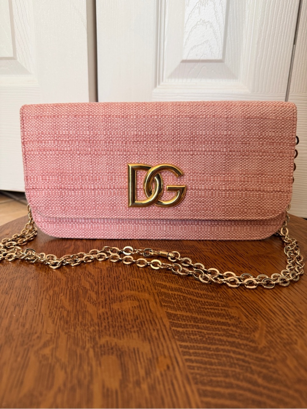 Dolce & Gabbana Pink Clutch Crossbody Purse with Gold DG Logo